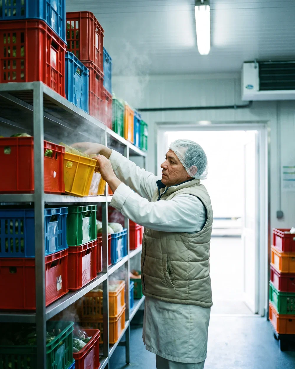 Racked warehouse holding date coded food stock picked in first expired first out order