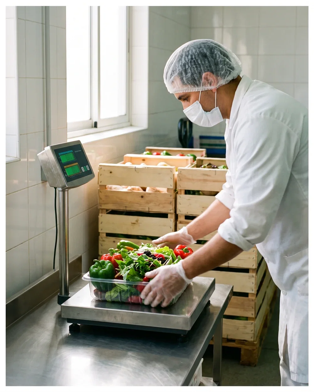 Refrigerated delivery vehicle being loaded with catch weight food orders for a route