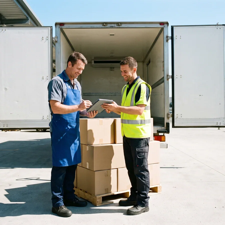 Goods checked and staged at a receiving bay